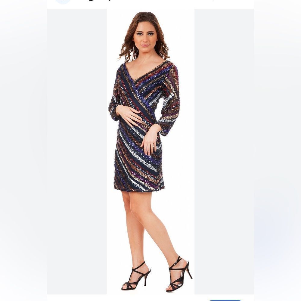 Scala Multicolor Diagonal Sequin Silk  Mini Cocktail Party Formal Dress Size 8